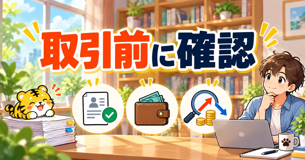 取引先の登録、資金余力、取引コストを確認するイラスト